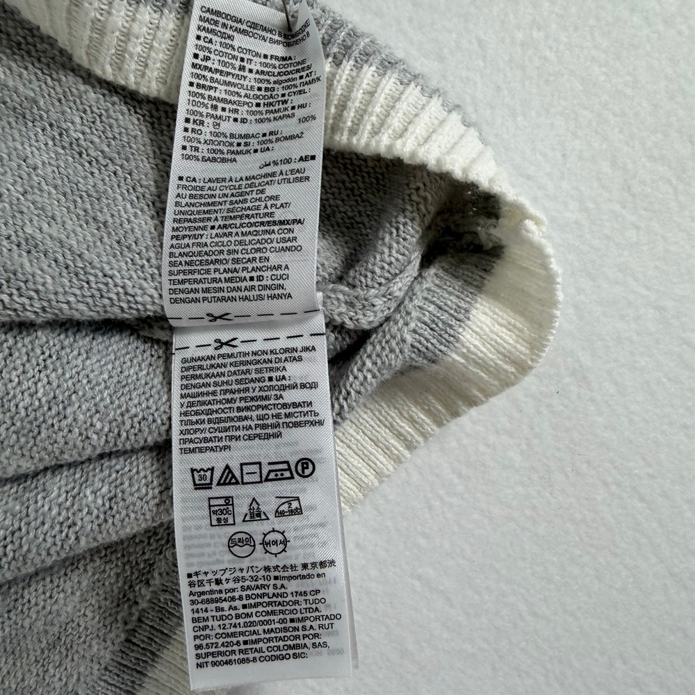 GAP Women's Grey White Stripe Short Sleeve Knit Sweater Medium 100% Cotton - Picture 6 of 11